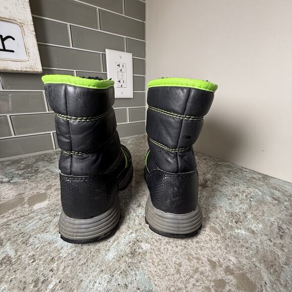 Wonder Nation Kids Snow Boots 10 Zip Up Fleece Water Resistant Black‎ Neon Green - Picture 6 of 10